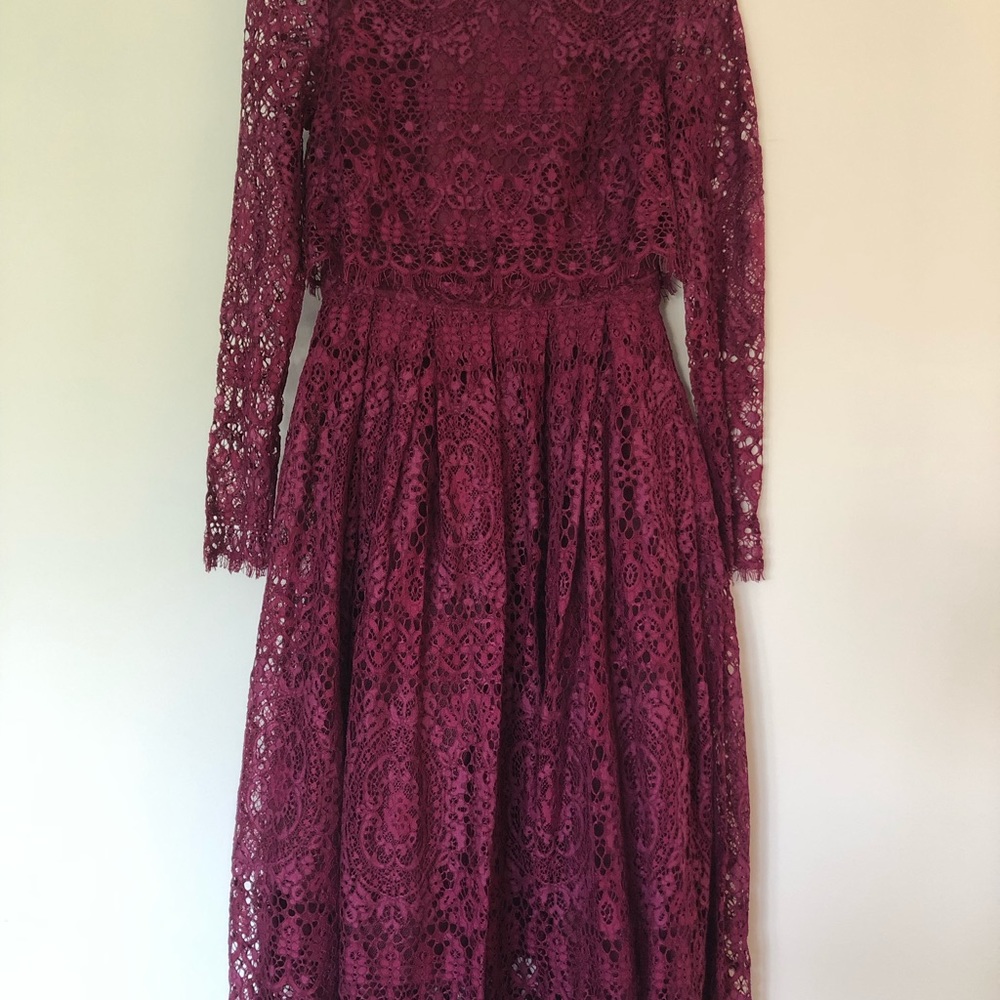 Burgundy Lace Midi Dress